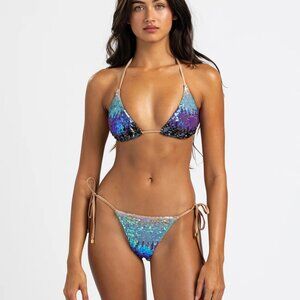 Beach Bunny 'Ariel' Tie Side Blue Ombre Sequin Mermaid Bikini Size M